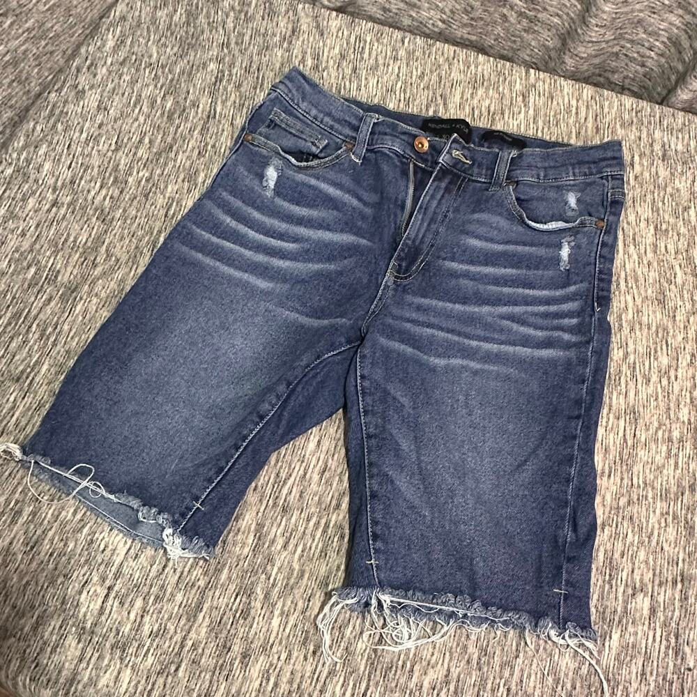 Kendall + Kylie Bermuda Denim Shorts Size 30 Distressed Raw Hem Y2K